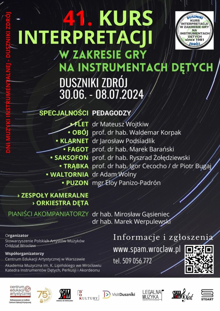 Kurs interpretacji w zakresie gry na instrumentach dętych - Duszniki Zdrój, 30 czerwca - 08 lipca 2024 r. 